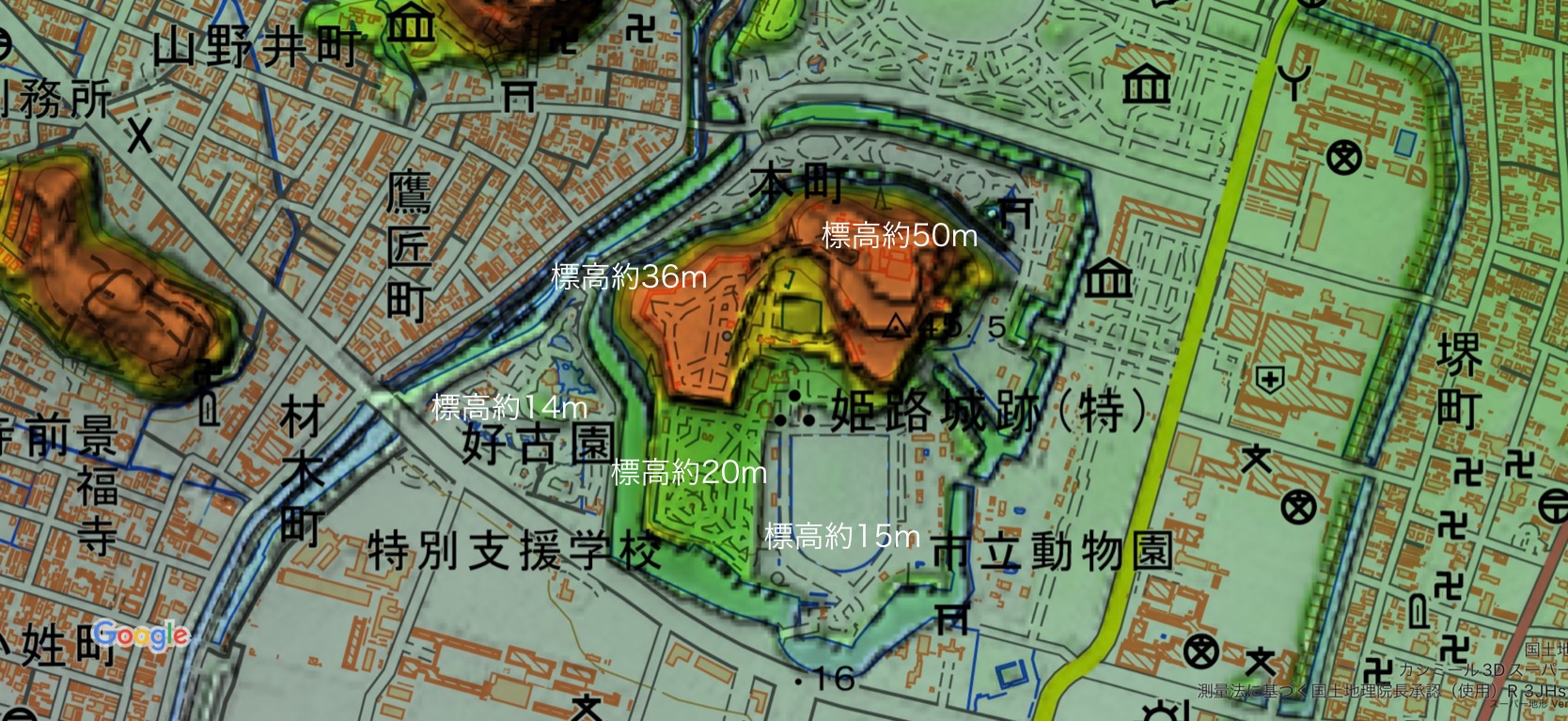 姫路城の地形図
